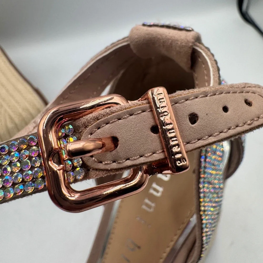 Gianni Bini Rhinestone Espadrille Wedge Sandals Rose Gold Square Toe Size 6M
